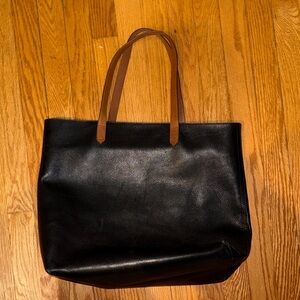 Madewell Black Leather Tote Bag with Brown Handles